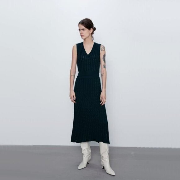 NWT Zara green open weave ribbed sleeveless knit top S - Picture 2 of 8